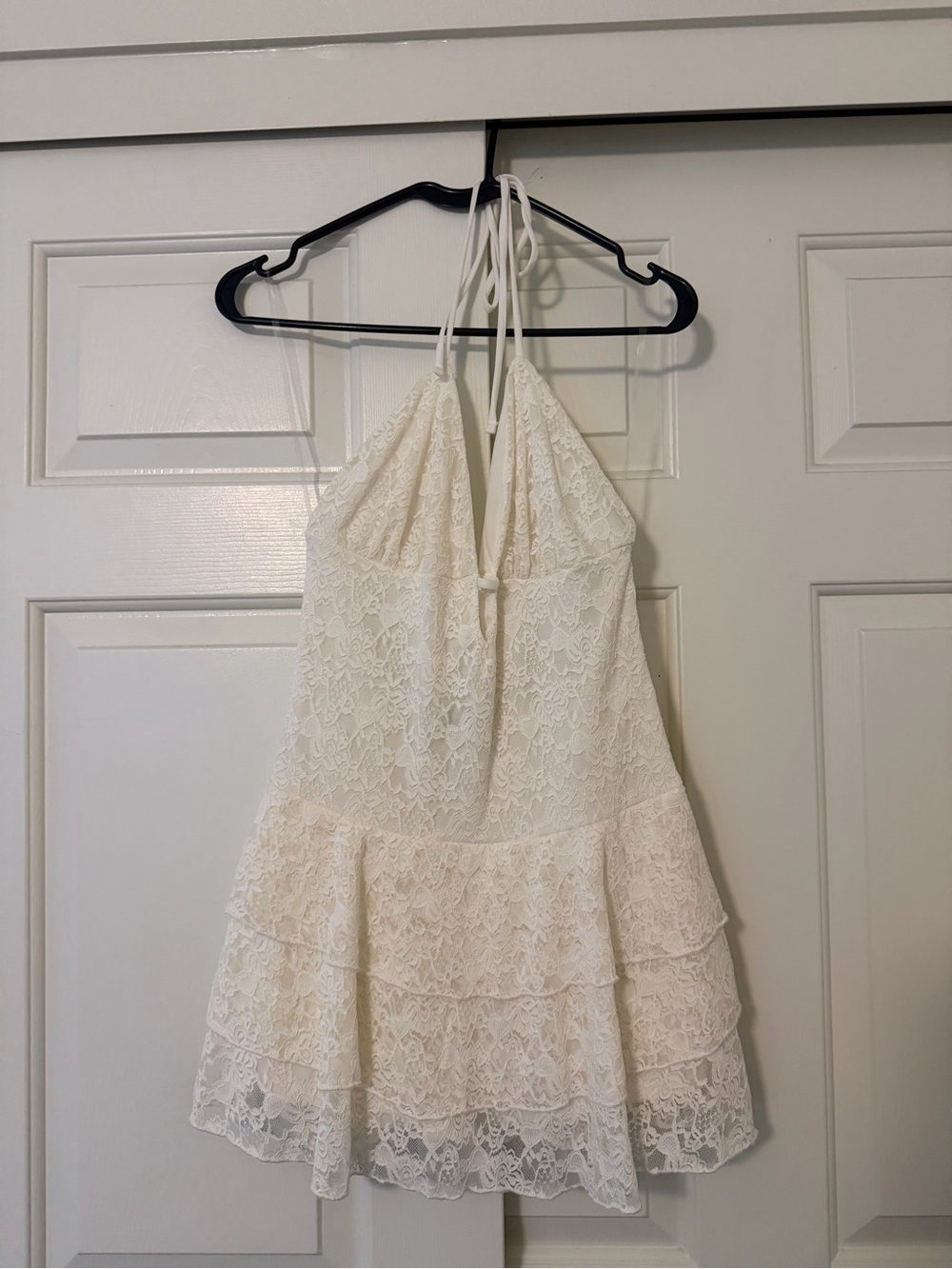 Windsor Ivory Lace Halter Tiered Mini Dress